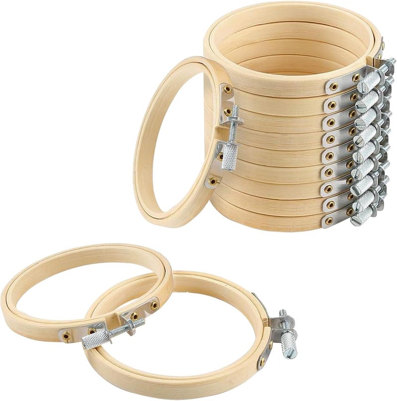 Norwex 12 Pieces 4 Inch Embroidery Hoops Adjustable Wooden Circle Cross Stitch Hoop Ring for Art Craft Handy Sewing and Christmas Ornaments - Image 1